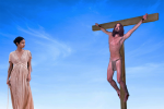 Women watches crucified man.png