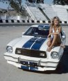 Farrah Fawcett [Majors] with her Cobra II on the set of Hellride (Charlie's Angels) (S1.E1) 1976.jpg