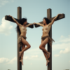 perpendicular_side_view_two_crucified_women_in_yoga_position_in_2_crosses_against_the_sky_back...png