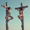 two_crucified_woman_two_separated_crosses_contorted_in_yoga_pose_sky_background_two_rough_wood...png